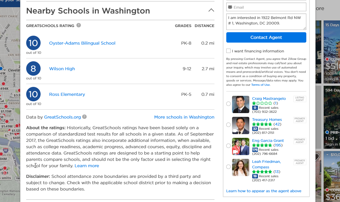 Schools Data on Zillow