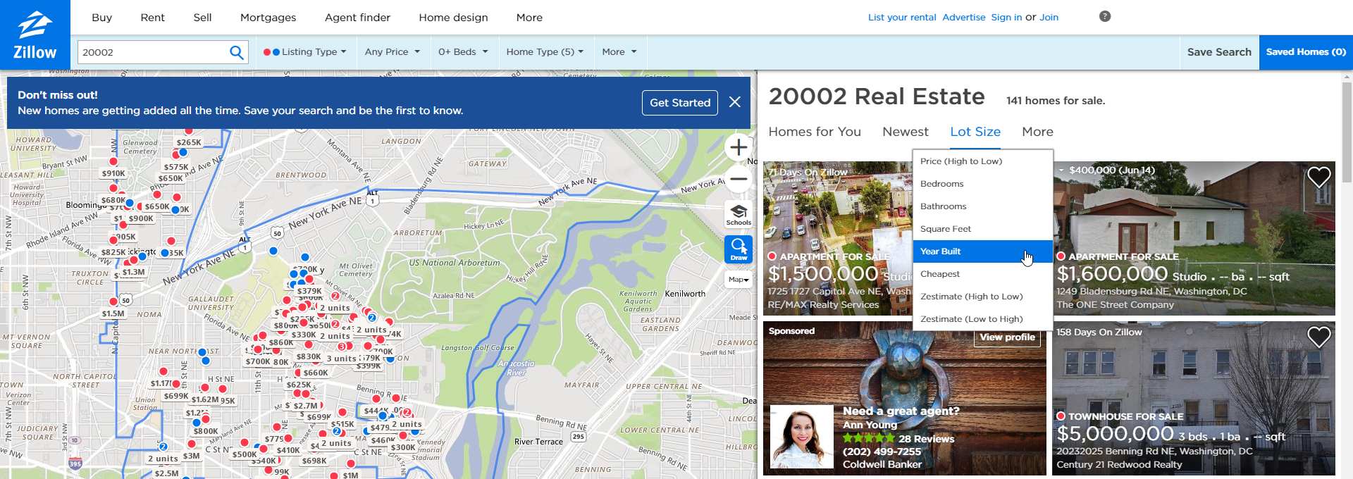 Property filter on Zillow